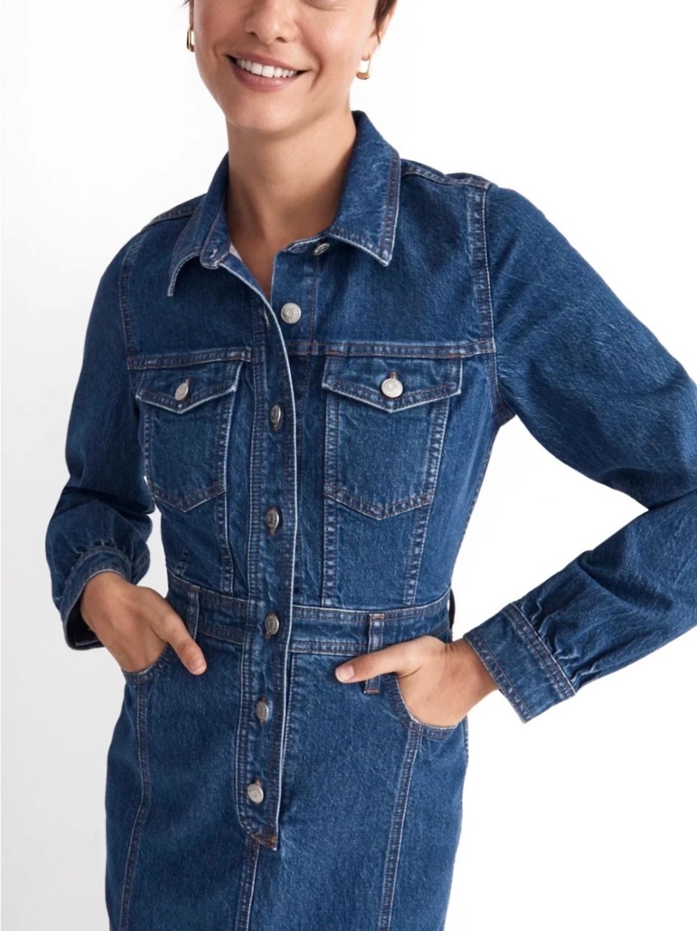 Madewell Denim Midi Shirtdress Size 2 Glissan Wash Heavyweight Cotton Dress NWOT - Picture 6 of 15